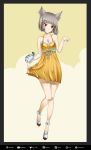  1girl absurdres animal_ear_fluff animal_ears bangs bare_shoulders blunt_bangs cat_ears collarbone dress hair_ribbon highres indy_k looking_at_viewer nintendo niyah ribbon short_hair silver_hair simple_background smile solo standing xenoblade_(series) xenoblade_2 yellow_background yellow_dress yellow_eyes 