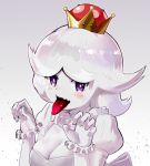  1girl breasts cleavage ghost juliet_sleeves long_sleeves long_tongue luigi&#039;s_mansion super_mario_bros. new_super_mario_bros._u_deluxe nintendo princess_king_boo puffy_sleeves sharpffffff super_crown tongue tongue_out violet_eyes white_hair 