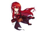  1girl arm_under_breasts bare_shoulders collarbone crimson_avenger_(elsword) detached_sleeves elesis_(elsword) elsword eyebrows_visible_through_hair hand_on_own_cheek highres long_hair redhead xes_(xes_5377) yellow_eyes 