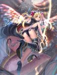  1girl absurdres ass bangs black_cape black_footwear black_leotard blonde_hair boots bow bracelet cape chains commentary_request crown ereshkigal_(fate/grand_order) eyebrows_visible_through_hair fate/grand_order fate_(series) flying from_behind fur_trim hair_bow high_heels highres holding jewelry leotard looking_at_viewer looking_back moonandmist multicolored multicolored_cape multicolored_clothes parted_bangs parted_lips red_bow red_cape red_eyes single_boot solo thigh-highs thigh_boots two_side_up 