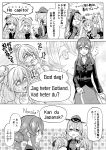  &gt;_&lt; 4girls :3 :d anchor_hair_ornament armpits bare_shoulders blush braid breasts comic corset eyebrows_visible_through_hair french_braid gloves gotland_(kantai_collection) greyscale hair_between_eyes hair_bun hair_ornament half_gloves hand_up hat highres italian kantai_collection large_breasts long_hair long_sleeves looking_at_viewer low_twintails military military_uniform mini_hat mole mole_under_eye monochrome multiple_girls munmu-san open_mouth peaked_cap pola_(kantai_collection) prinz_eugen_(kantai_collection) sailor_collar salute shirt sidelocks skirt smile smokestack sweat sweater swedish translation_request twintails uniform wavy_hair xd zara_(kantai_collection) 