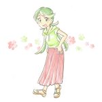  1girl creatures_(company) dress game_freak green_eyes green_hair green_hoodie mallow_(pokemon) nintendo pokemon pokemon_(game) pokemon_sm red_dress sandals 