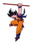  1boy bitz777 black_eyes black_hair boots clenched_hands dougi dragon_ball dragonball_z fingernails full_body holding looking_away male_focus nyoibo profile shaded_face short_hair simple_background son_gokuu spiky_hair white_background wristband 