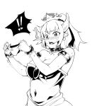  !! 1girl armlet blush bowsette bracelet breasts brooch cleavage collar commentary_request crown dress earrings eyebrows_visible_through_hair heart holding holding_panties horns jewelry kinosaki_jack large_breasts long_hair super_mario_bros. monochrome new_super_mario_bros._u_deluxe nintendo nose_blush panties pointy_ears ponytail sharp_teeth simple_background solo strapless strapless_dress super_crown super_mario_bros. super_mario_rpg teeth trembling underwear white_background 