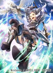  1girl armor bangs commentary_request company_name copyright_name cynthia_(fire_emblem) fire_emblem fire_emblem:_kakusei fire_emblem_cipher long_hair nagahama_megumi nintendo official_art pegasus pegasus_knight solo 