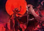  antonio_salieri_(fate/grand_order) coattails fate/grand_order fate_(series) full_moon gloves grass hand_up hat highres holding holding_sword holding_weapon mask moon night red_gloves red_moon sanshouuo smoke sword twitter_username weapon 