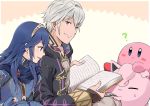  ? a_meno0 blue_eyes blue_gloves blue_hair book closed_eyes diadem eyebrows_visible_through_hair fingerless_gloves gen_1_pokemon gloves hair_between_eyes holding jigglypuff kirby long_hair looking_to_the_side lucina male_my_unit_(fire_emblem:_kakusei) my_unit_(fire_emblem:_kakusei) nintendo open_book silver_hair sitting smile super_smash_bros. 