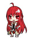  ahoge alice360 armored_boots bare_shoulders blush boots braid chibi collarbone detached_sleeves elesis_(elsword) elsword eyebrows_visible_through_hair grand_master_(elsword) highres long_hair red_eyes redhead smile 