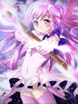  artist_request bow_(weapon) gloves goddess_madoka light_arrows light_particles long_hair mahou_shoujo_madoka_magica pink_hair pink_legwear twintails weapon white_gloves wings yellow_eyes 