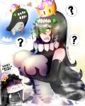  2girls ? black_hair blush breast_envy breast_hold breasts bug butterfly chinese commentary_request crown genderswap genderswap_(mtf) glowing glowing_eyes gothic_lolita green_eyes hi_ye highres i-class_destroyer insect isolated_island_hime kantai_collection large_breasts lolita_fashion super_mario_bros. multiple_girls new_super_mario_bros._u_deluxe nintendo pale_skin red_eyes shinkaisei-kan spoken_question_mark super_crown teeth translation_request 