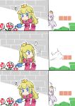  2girls blonde_hair blue_eyes comic crown dress english flying_sweatdrops hiding luigi&#039;s_mansion super_mario_bros. multiple_girls musical_note new_super_mario_bros._u_deluxe nintendo piranha_plant princess_king_boo princess_peach red_eyes sesield super_crown watering white_dress white_hair 