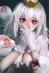  1girl blush boo breasts cleavage gloves highres large_breasts long_hair looking_at_viewer super_mario_bros. new_super_mario_bros._u_deluxe nintendo princess_king_boo red_eyes ryan_tien super_crown upper_body white_gloves white_hair 
