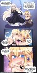  ! 2girls :d @_@ bare_shoulders black_dress black_gloves blank_eyes blonde_hair blue_eyes blush bowsette bracelet breasts cleavage cleavage_cutout collarbone comic commentary crown dark_persona dress earrings elbow_gloves english english_commentary eyebrows_visible_through_hair fang flying_sweatdrops forked_eyebrows frown genderswap genderswap_(mtf) gloves heart_cutout highres hinghoi horns jewelry kiss long_hair looking_at_viewer super_mario_bros. multiple_girls new_super_mario_bros._u_deluxe nintendo open_mouth pointy_ears ponytail princess_peach saliva sharp_teeth smile super_crown super_mario_bros. sweatdrop teeth thick_eyebrows yellow_eyes yuri 