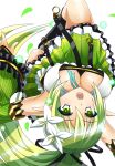  alice360 armpits breasts elf elsword eyebrows_visible_through_hair flower green_eyes green_hair hair_flower hair_ornament highres large_breasts long_hair open_mouth pointy_ears rena_(elsword) side_ponytail upside-down wind_sneaker_(elsword) 