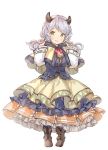  1girl camieux capelet draph dress frilled_dress frills granblue_fantasy green_eyes horns long_hair low_twintails silver_hair twintails wataame27 