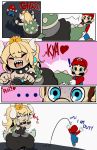  ... 1boy 1girl blonde_hair blue_eyes blush bowser bowsette breasts cabbie_hat cleavage comic commentary crown dress drow_tales english_commentary facial_hair gameplay_mechanics genderswap genderswap_(mtf) half-closed_eyes hat heart highres horns jumping mario super_mario_bros. mustache new_super_mario_bros._u_deluxe nintendo pulling shadow shell super_crown suspenders sweatdrop tail tail_pull 