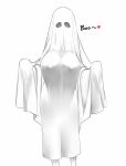  1girl breasts commentary english_commentary facing_viewer ghost_costume greyscale heart large_breasts monochrome original saya_(twrlare) simple_background solo spot_color standing twrlare white_background 