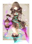  1girl boots brown_hair brown_skirt bug butterfly capelet cropped_legs eyebrows_visible_through_hair green_eyes gretel_(sinoalice) grey_leotard grey_shirt highres holding holding_sword holding_weapon insect kina_(446964) knee_boots leotard looking_at_viewer shiny shiny_hair shirt short_hair sinoalice skirt smile solo standing suspender_skirt suspenders sword weapon white_background 