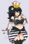  aishyu black_hair breasts chain_chomp chains cuffs highres nintendo princess_chain_chomp shackles sharp_teeth skirt striped striped_skirt super_crown teeth 