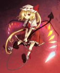 1girl bow chain chains flandre_scarlet hat hat_ribbon highres necktie nr_(cmnrr) red_eyes ribbon side_ponytail touhou wings 