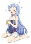  1girl bangs blue_hair blunt_bangs blush closed_eyes eating food hair_tubes hairband happy kannagi long_hair maruki_(punchiki) nagi skirt smile taiyaki wagashi 