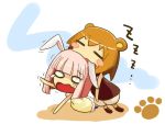  bear_ears brown_hair bunny_ears eating kuma-tan kumatanchi long_hair pink_hair rabbit_ears rabi-tan short_hair sleeping tears vore 