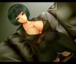  blazer blue_eyes breasts cleavage couch green_hair large_breasts panties pantyshot short_hair sumire_(pixiv142558) thigh-highs thighhighs underwear viola_(seed) 