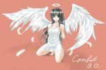  angel_wings bad_id barefoot black_hair feathers halo long_hair takemori_shintarou wings 