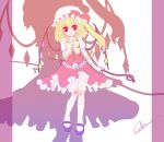  dress flandre_scarlet hat hat_ribbon hat_ribbons laevatein mary_janes noorrzz red_eyes ribbon ribbons shadow shoes short_hair side_ponytail sketch socks touhou wings 