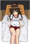  brown_hair buruma gym_equipment_shed gym_uniform highres long_hair photoshop sitting to_love-ru toloveru yuuki_mikan 