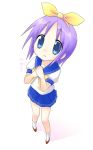  blue_eyes from_above hands_clasped hiiragi_tsukasa kuromaru9 lucky_star purple_hair ribbon ribbons school_uniform serafuku short_hair 