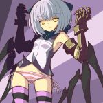  armpits bare_shoulders gauntlets midriff panties short_hair side-tie_panties striped striped_legwear striped_panties striped_thighhighs thigh-highs thighhighs underwear white_hair yellow_eyes 