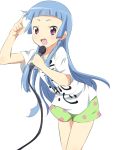  1girl bangs blue_hair blunt_bangs boxers kannagi long_hair maruki_(punchiki) microphone nagi underwear 
