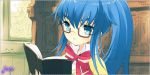  blue_hair book glasses nanatsuiro_drops ponytail reading yuuki_nona 