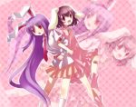  brown_hair bunny_ears dress inaba_tewi long_hair neme purple_hair rabbit_ears red_eyes reisen_udongein_inaba short_hair skirt socks touhou zoom_layer 