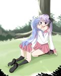  ahoge bad_id blue_hair hiiragi_kagami iwashita izumi_konata long_hair lucky_star multiple_girls purple_hair ribbon ribbons twintails yuri 