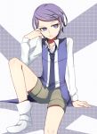  1girl casual dokidoki!_precure kenzaki_makoto necktie precure purple_hair short_hair shorts sitting solo violet_eyes yashu 
