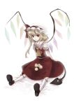  1girl bad_id bird chick flandre_scarlet lap nr_(cmnrr) red_eyes side_ponytail sitting smile touhou wings 