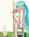  barefoot bunny clover feet g_tong hatsune_miku highres rabbit sitting toes twintails vocaloid 