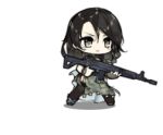  1girl animated animated_gif artist_request assault_rifle black_hair camouflage_print character_name china_dress chinese_clothes dress girls_frontline grey_eyes gun long_hair lowres official_art rifle solo thigh-highs thigh_strap type_03_(girls_frontline) type_03_assault_rifle watermark weapon web_address 