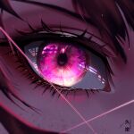  1girl absurdres artist_name brown_hair close-up eye_focus eyelashes glint glowing glowing_eye glowing_eyes highres hisaeki honkai:_star_rail honkai_(series) kafka_(honkai:_star_rail) looking_at_viewer pink_eyes purple_hair redhead signature solo violet_eyes 