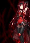  1girl absurdres alice360 armpits blood collarbone crimson_avenger_(elsword) doll elesis_(elsword) elsword elsword_(character) eyebrows_visible_through_hair hand_on_own_forehead highres long_hair looking_down open_mouth redhead yellow_eyes 