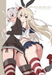  ! 2girls amatsukaze_(kancolle) ass black_hairband black_panties blonde_hair blue_sailor_collar blue_skirt breast_grab brown_dress commentary_request cowboy_shot crop_top dress elbow_gloves garter_straps gloves grabbing grey_eyes hair_tubes hairband highleg highleg_panties highres hug hug_from_behind kantai_collection long_hair microskirt miniskirt multiple_girls panties red_legwear sailor_collar sailor_dress shimakaze_(kancolle) short_dress silver_hair skirt sleeveless smokestack_hair_ornament striped striped_legwear takanashi_kei_(hitsujikan) thigh-highs two_side_up underwear white_gloves white_sailor_collar windsock 