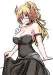 1girl armlet bare_shoulders bespectacled black_dress blue_eyes bowsette breasts cleavage collar dress glasses horns large_breasts long_hair looking_at_viewer nekobaka new_super_mario_bros._u_deluxe nintendo open_mouth pointy_ears ponytail red-framed_eyewear semi-rimless_eyewear simple_background sketch skirt_hold smile solo spiked_armlet spiked_collar spikes super_mario_bros. teeth twitter_username under-rim_eyewear white_background