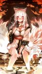  animal_ears ara_han bare_shoulders blush collarbone elsword eun_(elsword) facial_mark fox fox_ears fox_tail glowing heterochromia highres little_specter_(elsword) long_hair simple_background sitting smile tail vkdlfl777 water white_hair 