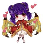  1girl chibi closed_mouth dragon_wings fire_emblem fire_emblem:_seima_no_kouseki heart long_hair mamkute miku1201_fe multi-tied_hair myrrh nintendo purple_hair red_eyes sandals simple_background solo twintails white_background wings wristband 