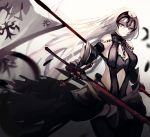  ahoge armor armored_dress bangs beckzawachi black_dress breasts chains commentary_request dress eyebrows_visible_through_hair fate/grand_order fate_(series) flag gauntlets headpiece jeanne_d&#039;arc_(alter)_(fate) jeanne_d&#039;arc_(fate)_(all) pale_skin short_hair silver_hair sword thigh-highs weapon yellow_eyes 