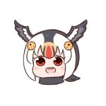  1girl :d batta_(ijigen_debris) blush_stickers character_request chibi commentary_request head_wings kemono_friends looking_at_viewer multicolored_hair open_mouth portrait red_eyes round_teeth smile solo teeth 