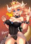  1girl :d blonde_hair blue_eyes bowsette breasts cleavage crown highres kuga_zankurou looking_at_viewer super_mario_bros. new_super_mario_bros._u_deluxe nintendo open_mouth smile solo super_crown 