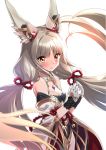 1girl animal_ears cat_ears gloves long_hair looking_at_viewer niameresp nintendo niyah ribbon silver_hair simple_background solo spoilers twintails white_gloves xenoblade_(series) xenoblade_2 yellow_eyes 
